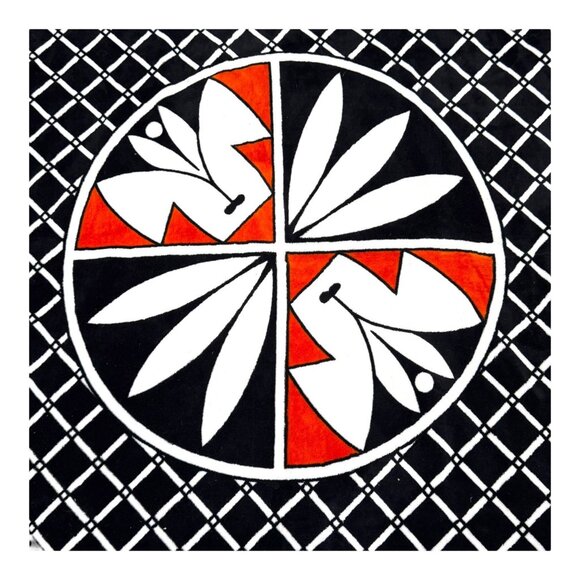 Woven Throw Blanket Geometric Floral Motif Black White Southwest 60.5" X 46.5" - Picture 2 of 4